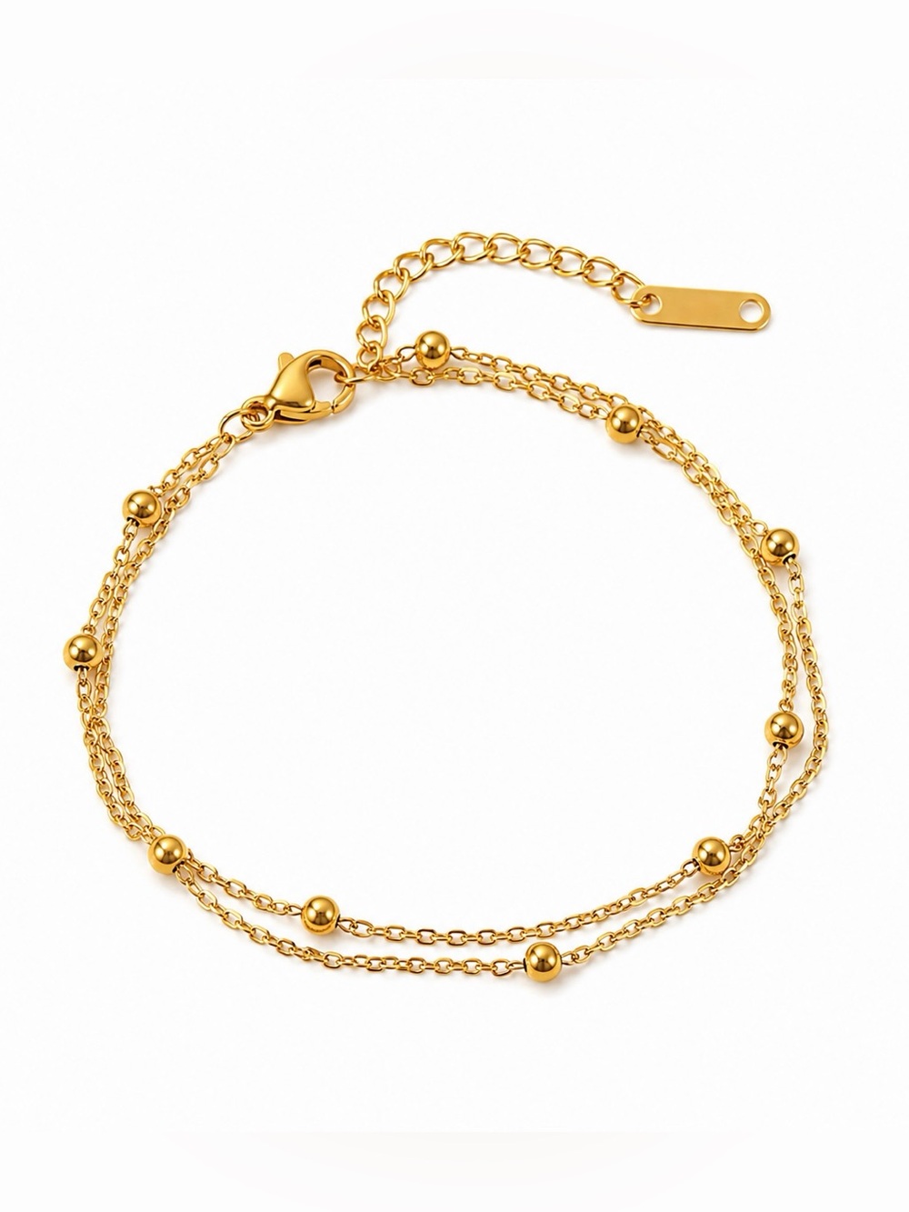 18K Gold Plated Double-Layer Beaded Chain Bracelet
